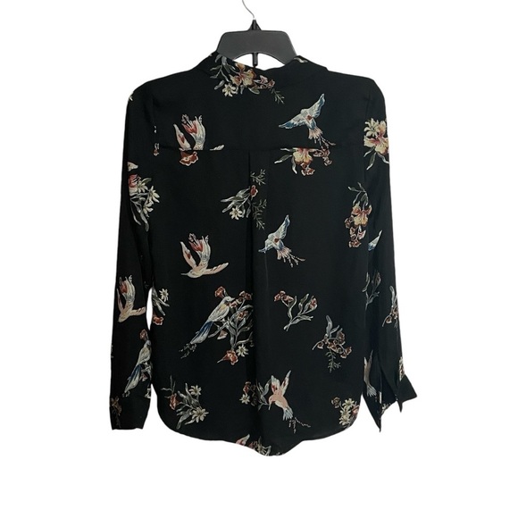 H&M Black Sparrow Print Button Front Long-Sleeve Top - Picture 2 of 7